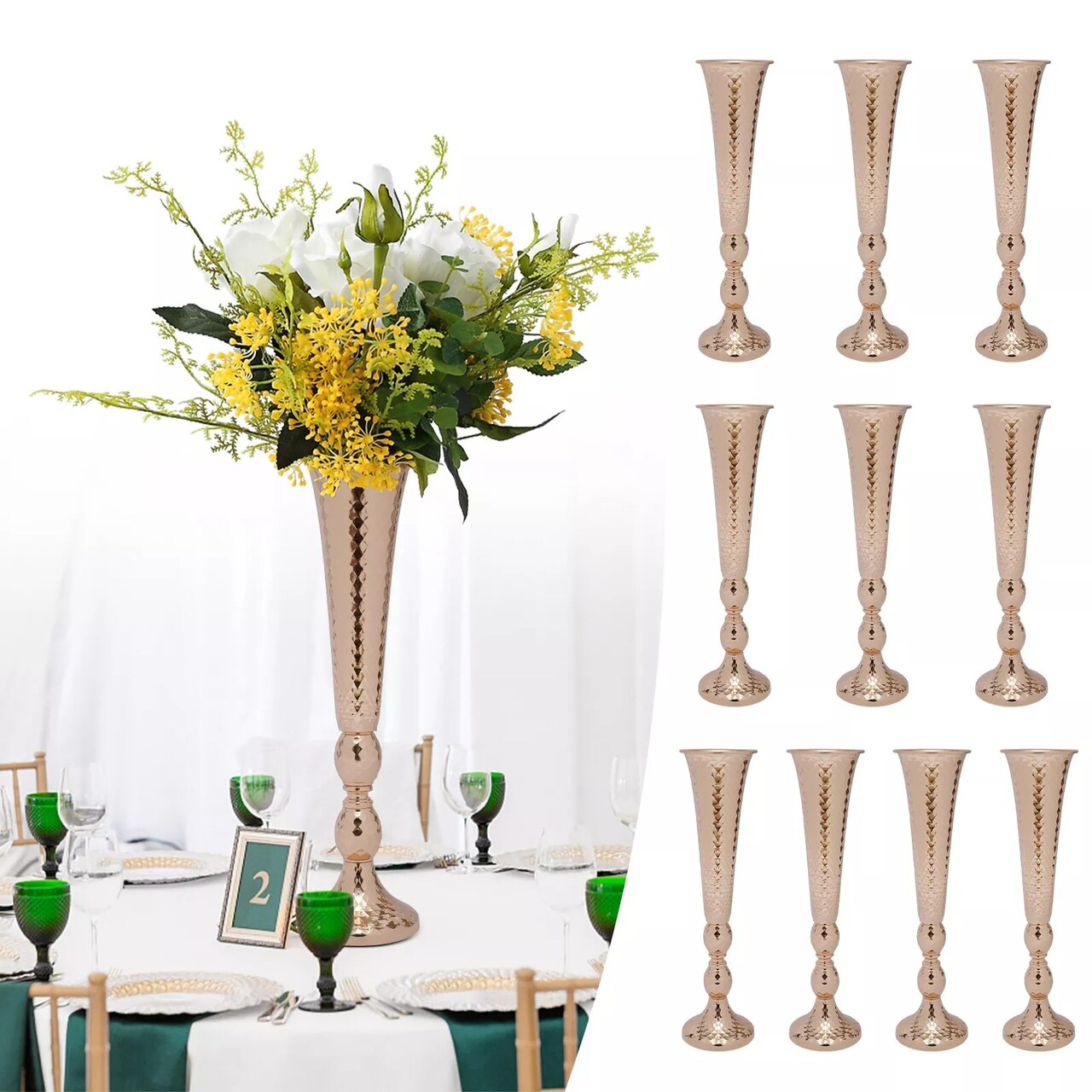 10pcs Tall Trumpet Vases Wedding Table Centerpieces Display Party Event Decor